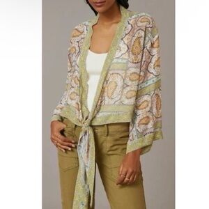 Paisley Print Tie-Front Sweater